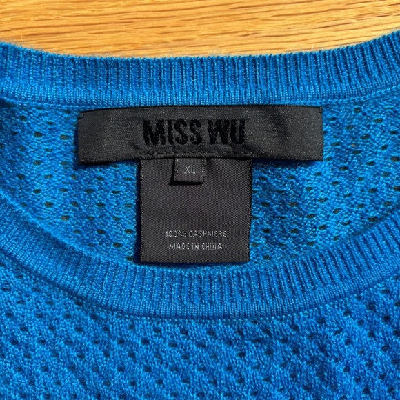 Miss Wu Royal Blue Crew Neck Cashmere Relaxed Fit Open Knit Sweater EUC Size XL - Picture 5 of 7